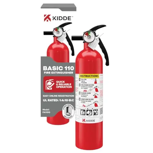 Kidde FA110G compact red fire extinguisher with pressure gauge