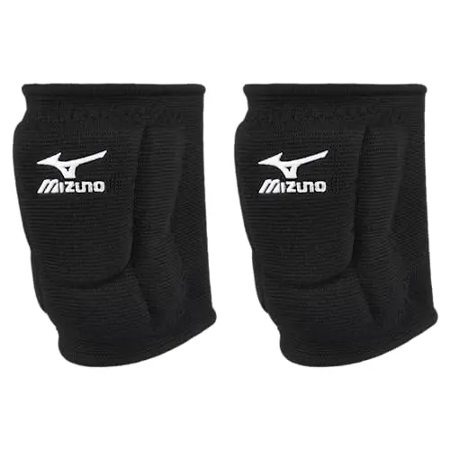 Mizuno LR6 black volleyball knee pad showing the low-rise, contoured design