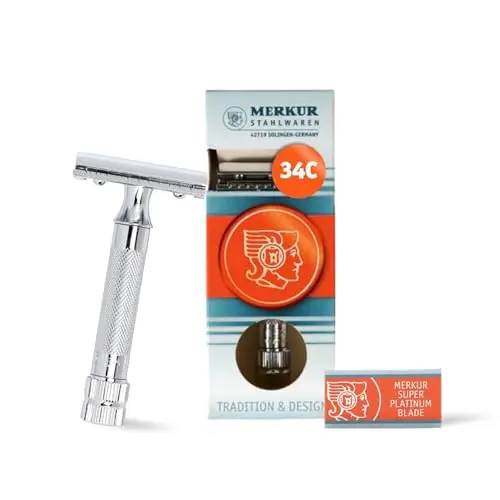 Merkur 34C double edge safety razor with heavy duty short chrome handle