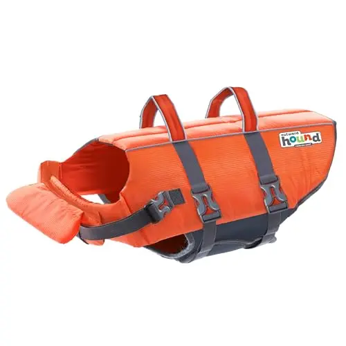 Outward Hound orange Granby dog life jacket with dual handles