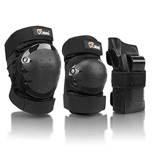 JBM adult and kids knee pads, elbow pads, and wrist guards set in black