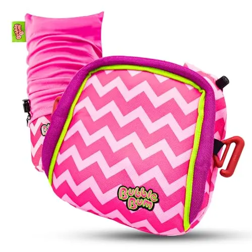 Pink Bubblebum inflatable booster car seat folded and unfolded