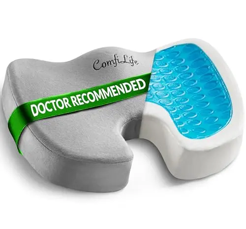 ComfiLife Gel Enhanced Seat Cushion shown in gray with ergonomic design