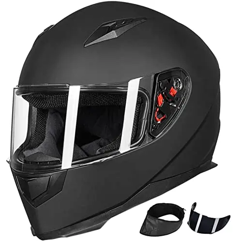 ILM full face motorcycle helmet with clear and smoked visors and a neck scarf