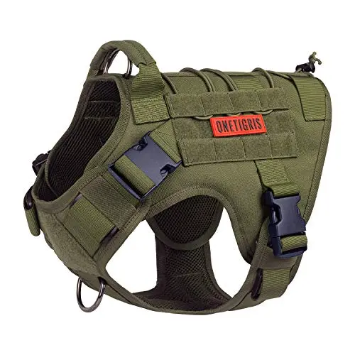 OneTigris Tactical Dog Harness in green on a large dog