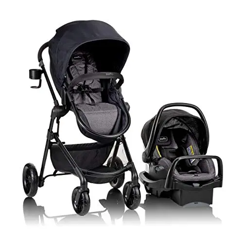 Evenflo Pivot Modular Travel System stroller with reversible seat and LiteMax car seat in Casual Gray.