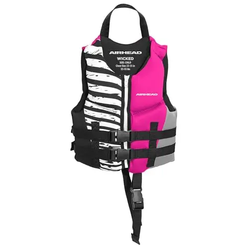 Airhead USCG approved child's life jacket in hot pink with zipper and buckles