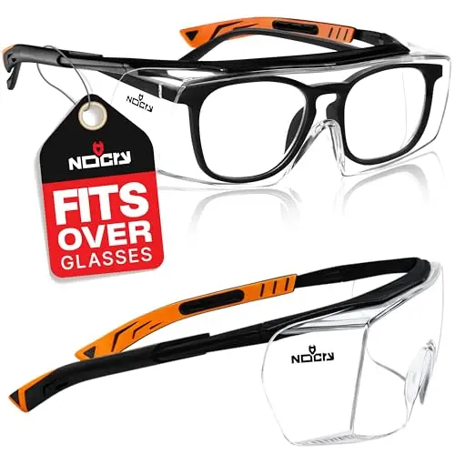 NoCry over-glasses safety goggles in black and orange