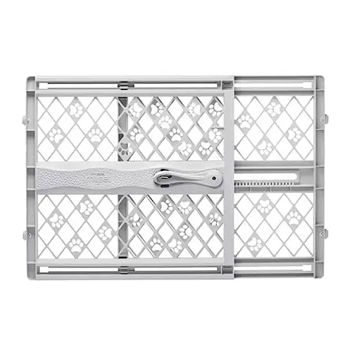 MYPET light gray expandable plastic pet gate with paw prints