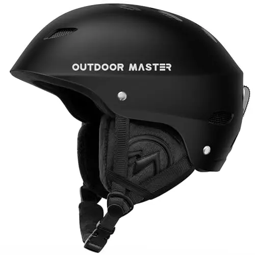 OutdoorMaster Kelvin ski helmet in black with adjustable dial and multiple vents visible.