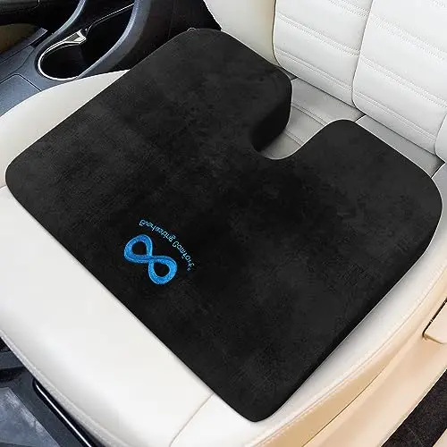 Everlasting Comfort memory foam car seat cushion with U-shaped cutout on a car seat