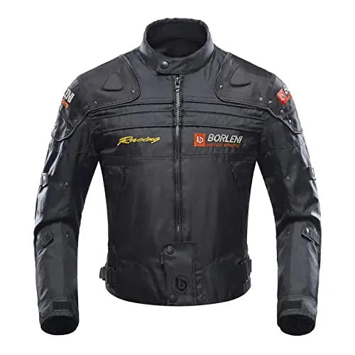 BORLENI black motorcycle jacket with CE armor and reflective strips