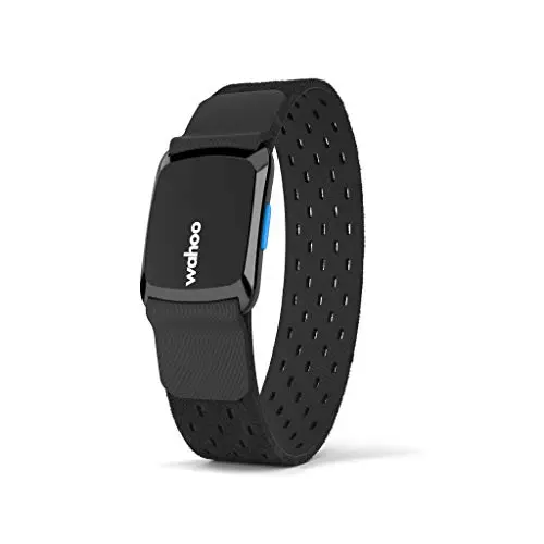 Wahoo TICKR FIT black heart rate monitor armband on an arm