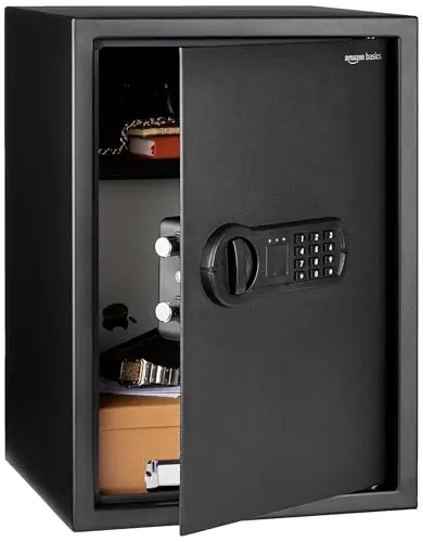 Amazon Basics large black electronic safe with keypad