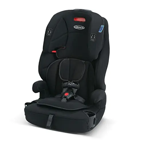 Graco Tranzitions 3-in-1 car seat in black showing highback and backless booster modes