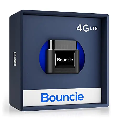 Bouncie GPS Tracker plugged into a car's OBD-II port under the dashboard