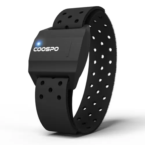 COOSPO armband heart rate monitor on a bicep