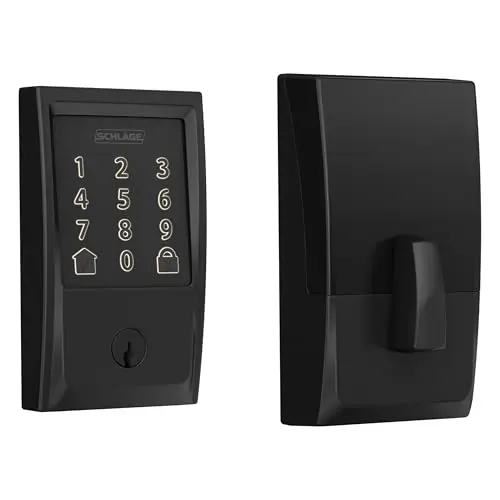 Schlage Encode Matte Black Smart WiFi Deadbolt on a front door