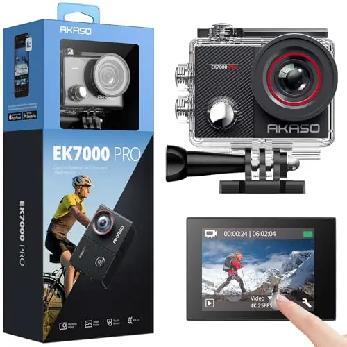 AKASO EK7000 Pro action camera with touch screen display.