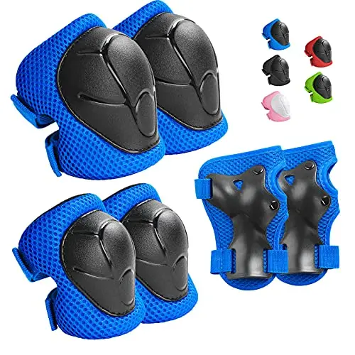 Wemfg toddler knee and elbow pads with wrist guards set in a storage handbag.