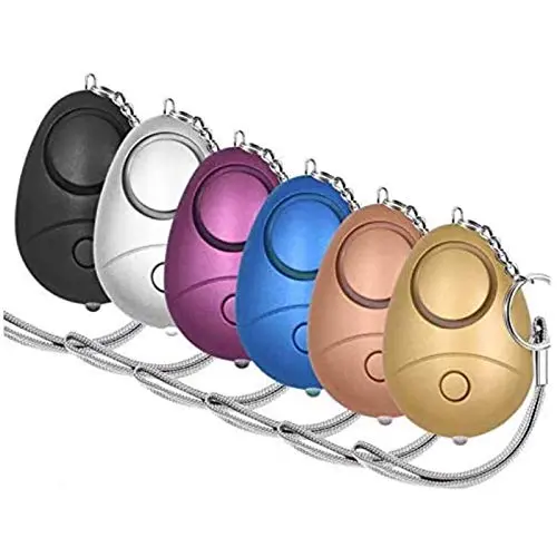 KOSIN Safe Sound Personal Alarm 6-pack showing multiple colored keychain devices