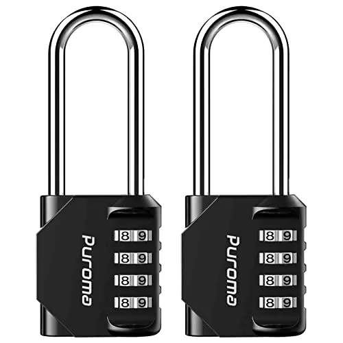Puroma 2 pack long shackle combination padlocks black
