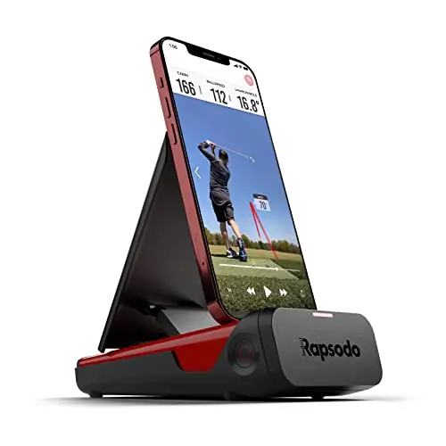 Rapsodo Mobile Launch Monitor (MLM) next to a golf net