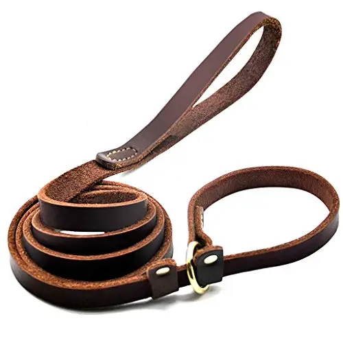 Wellbro genuine brown leather flat slip lead for medium and large dogs