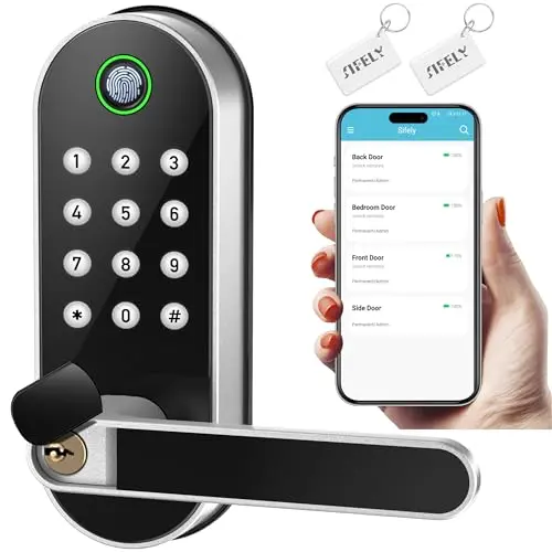 Sifely Silver fingerprint smart lock with keypad and handle
