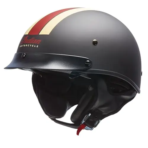 Indian Motorcycle Black Half Helmet with Retro Racing Stripe