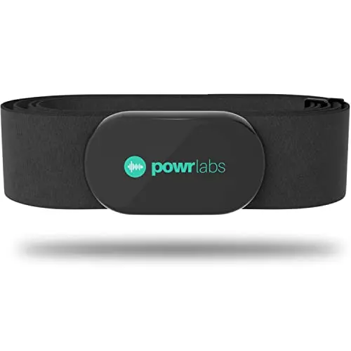Powr Labs black heart rate monitor chest strap laid flat