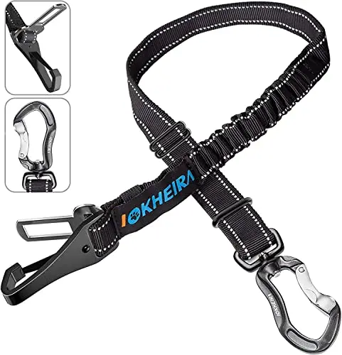 IOKHEIRA reflective adjustable dog car seat belt with dual buckles