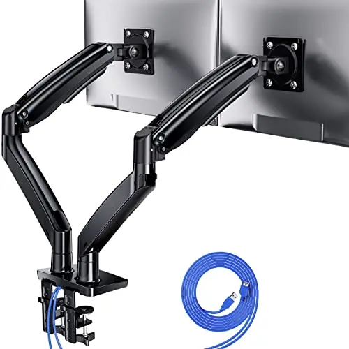 ErGear dual monitor arm with heavy-duty construction and USB ports