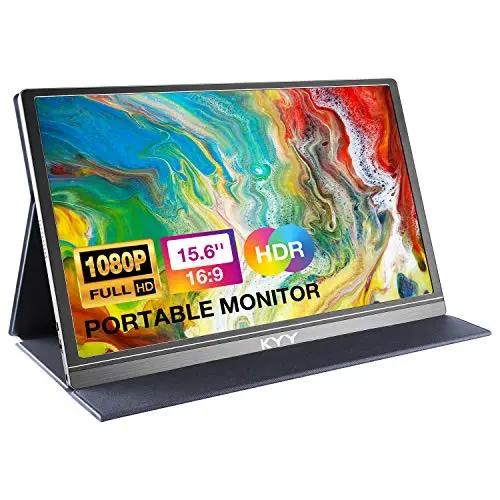 KYY 15.6-inch portable monitor with gray metal body and smart cover