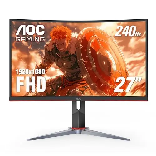 AOC 27 inch curved gaming monitor with frameless design