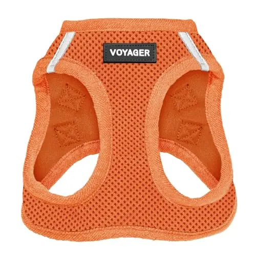 Best Pet Supplies orange step-in dog harness made of breathable mesh with reflective strips.
