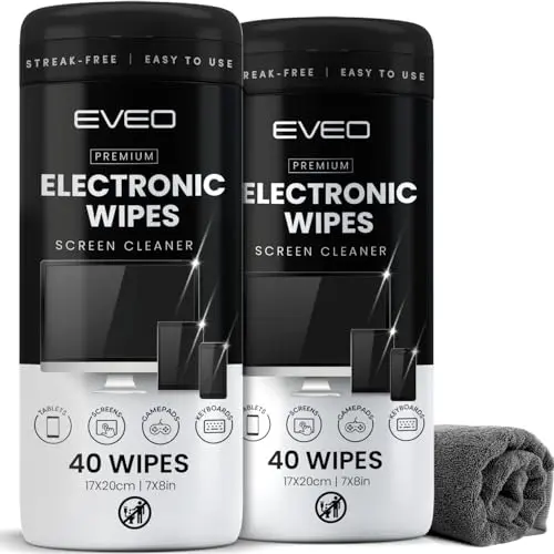 EVEO canister of electronic cleaning wipes with a microfiber cloth