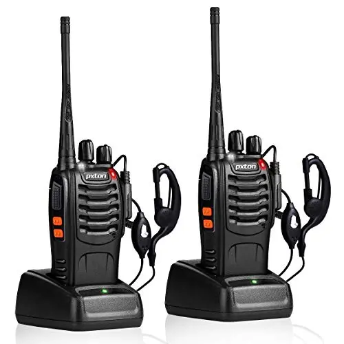 pxton rechargeable walkie talkies with earpieces and charging station