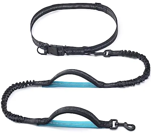 Black iYoShop retractable bungee hands-free dog leash with reflective stitching