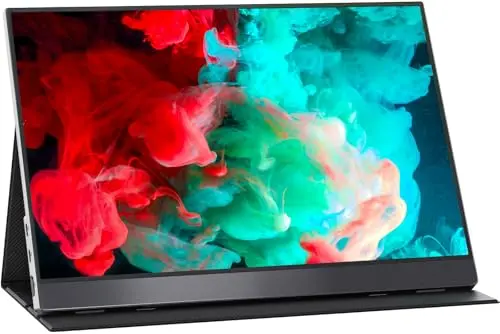 VisionOwl 15.6-inch portable monitor in landscape mode with magnetic cover