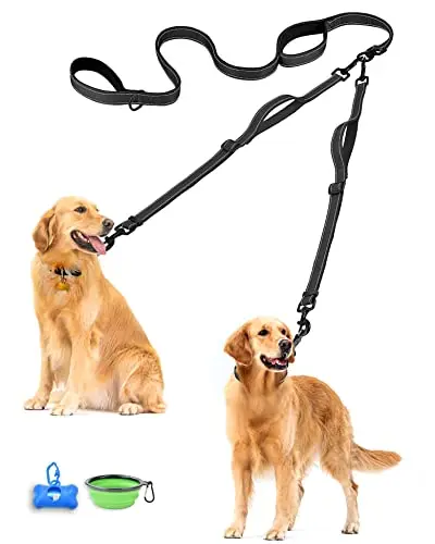 PetBonus Double Dog Leash with multiple padded handles and reflective stitching