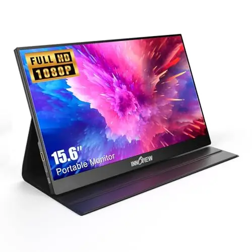 InnoView 15.6-inch portable monitor with protective case in a backpack