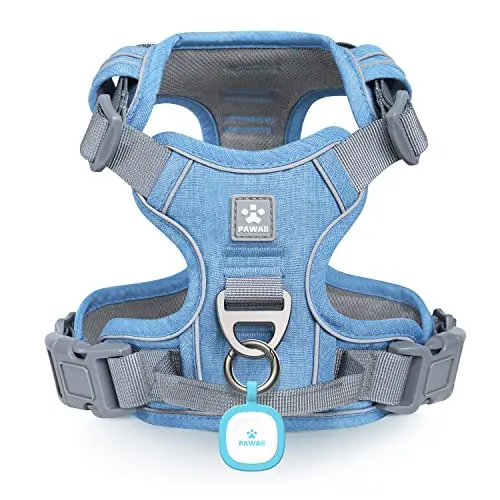 Pawaii Denim Blue Dog Harness with QR code tag
