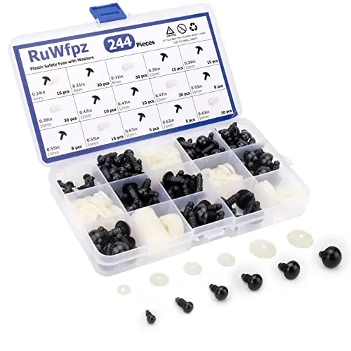 RuWfpz safety eyes for crochet in a sorted plastic box with sizes from 6mm to 16mm