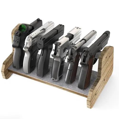 DINGDOON wooden pistol rack with six slots and felt lining