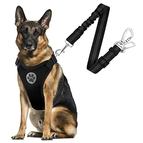 SlowTon mesh dog car harness with integrated seat belt tether