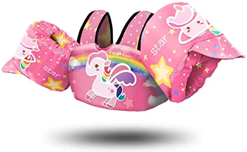 Chriffer pink and blue kids swim vest with arm wings and shoulder harness