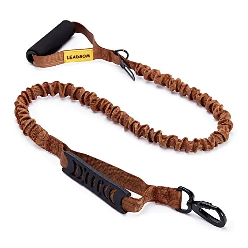 LEADSOM chocolate brown reflective bungee dog leash with padded handles.