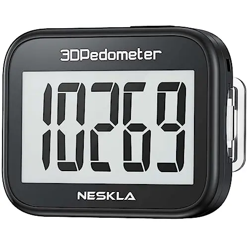 NESKLA simple black pedometer with clip and large display