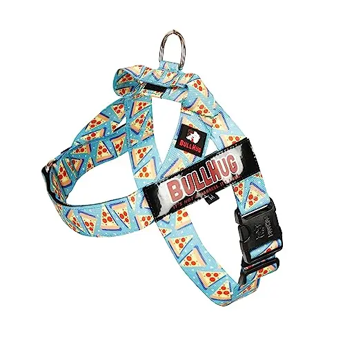 BULLHUG adjustable dog harness designed for bulldogs and pugs, shown in a pizza pattern.